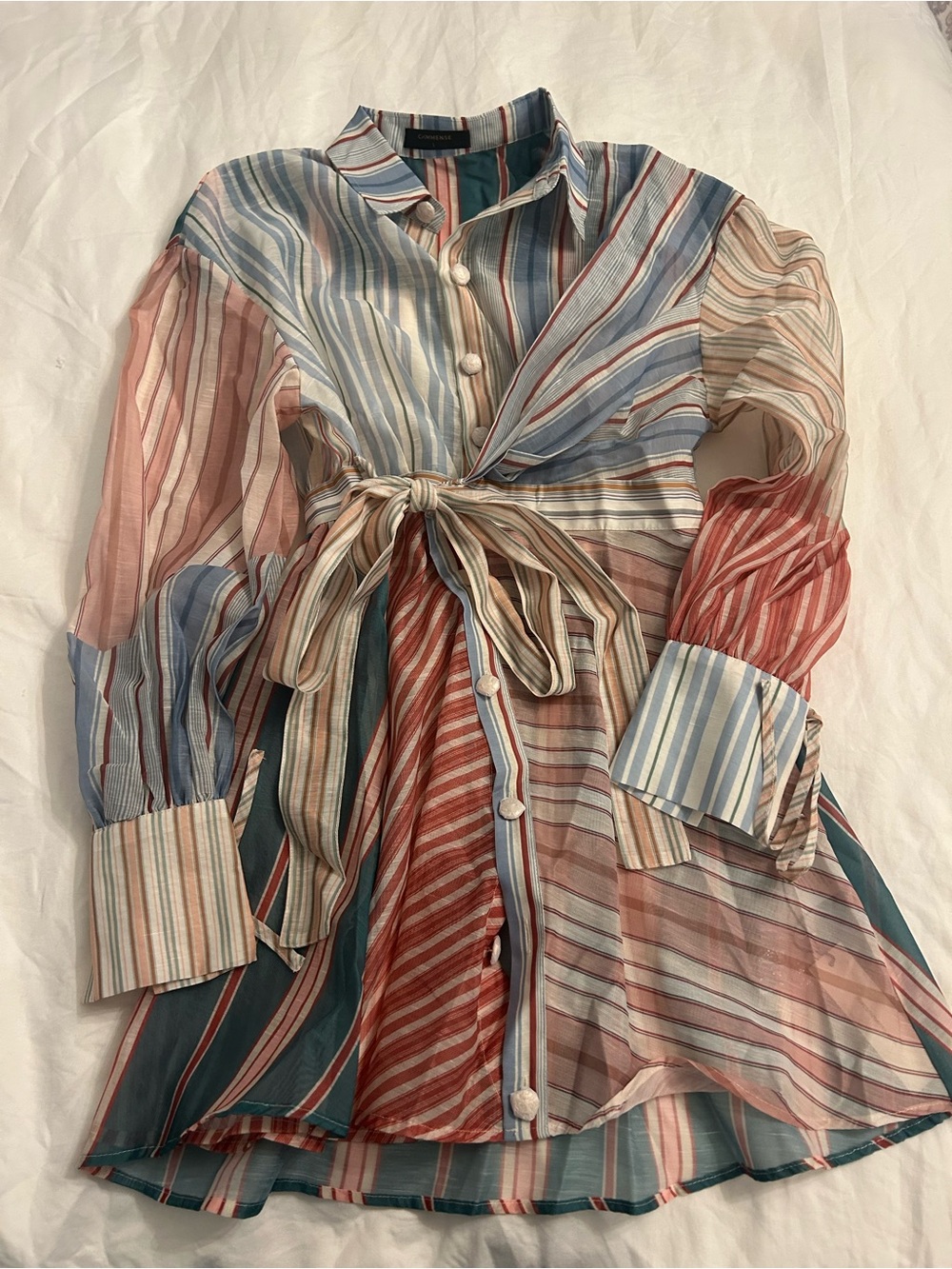 Commense Pastel Multi-Stripe Tie-Waist Mini Dress - Picture 4 of 6
